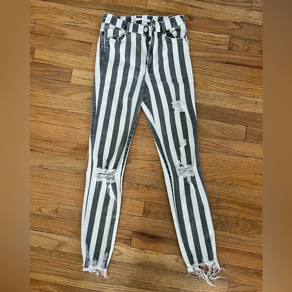 Zara gray and white striped jeans!